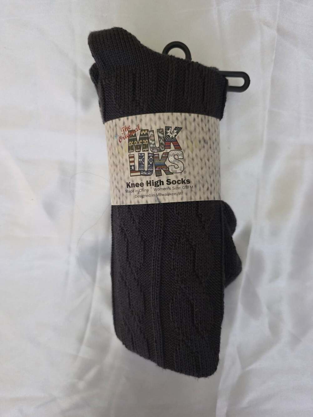 New Muk Luks Knee High Socks Size OSFM Dark Gray Cable Knit Microfiber
